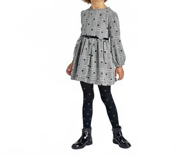Mayoral Kids' Girls' Sparkle Dot Plaid Dress In Black /white In Gray