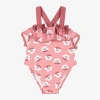 MAYORAL GIRLS TERRACOTTA PINK FLORAL RUFFLE SWIMSUIT