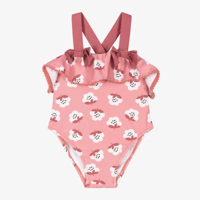 Mayoral Babies' Girls Terracotta Pink Floral Ruffle Swimsuit