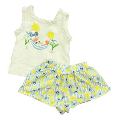 Pre-owned Mayoral Kids' Girls White Yellow Blue Apparel Sets In Multi