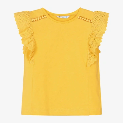 Mayoral Kids' Girls Yellow Cotton & Crochet Lace Top