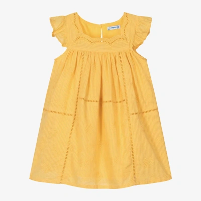 Mayoral Kids' Girls Yellow Cotton Embroidered Dress