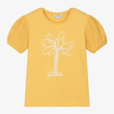 Mayoral Kids' Girls Yellow Cotton T-shirt