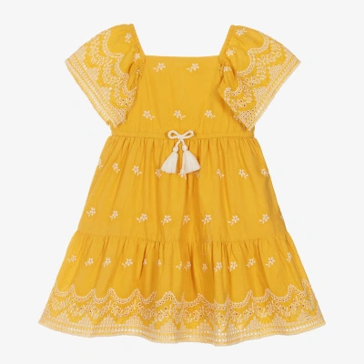 Mayoral Kids' Girls Yellow Embroidered Cotton Dress