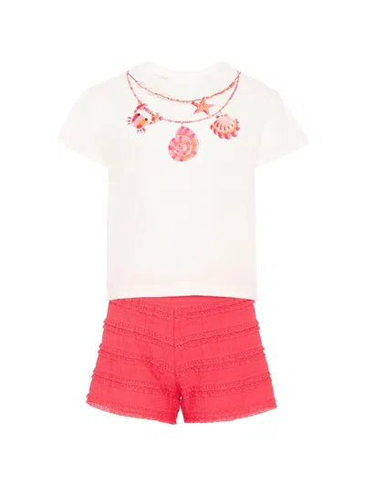 Mayoral Kids' Graphic-print Ruffled Shorts Set In Pink