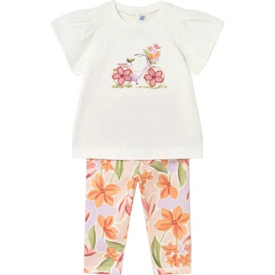 Mayoral Kids'  Graphic Top And Floral Legging Set In White