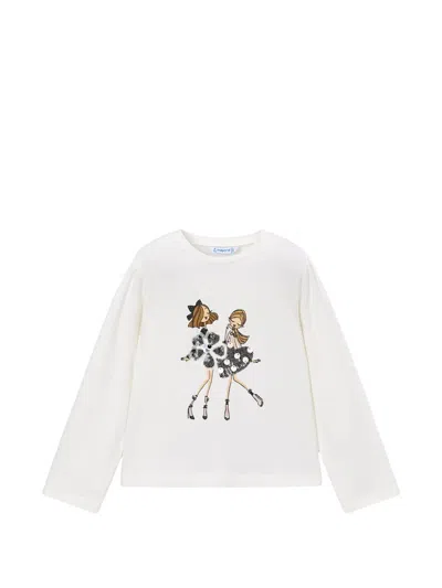 Mayoral Kids' Graphic-print Sequin-embellished T-shirt In White