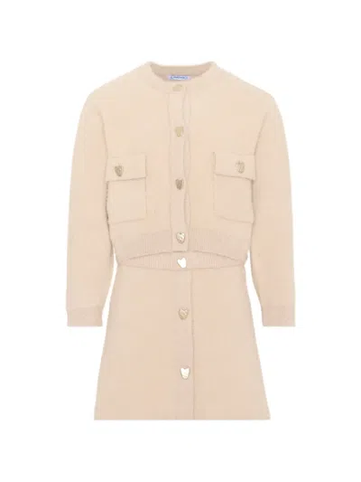 Mayoral Kids' Heart-button Knit Cardigan And Skirt In Neutrals