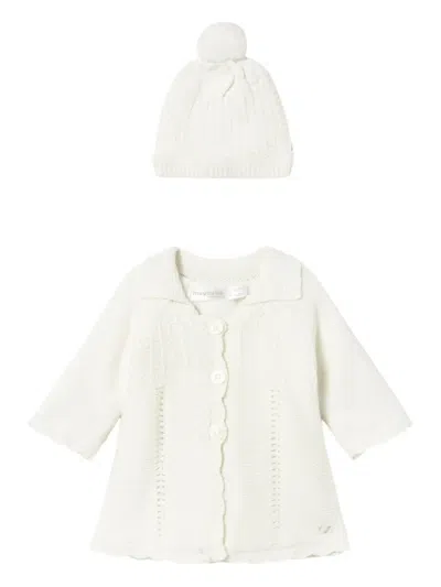 Mayoral Hooded Knit Babygrow Set In White