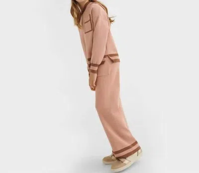 Mayoral Kids' Hooded Knit Sweater With Matching Knit Pants In Beige In Pink