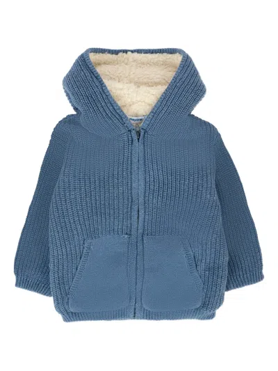 Mayoral Babies' Hooded Knitted Cardigan In Blue