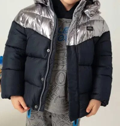 Mayoral Kids' Hooded Puffer Coat In Dark Navy / Silver