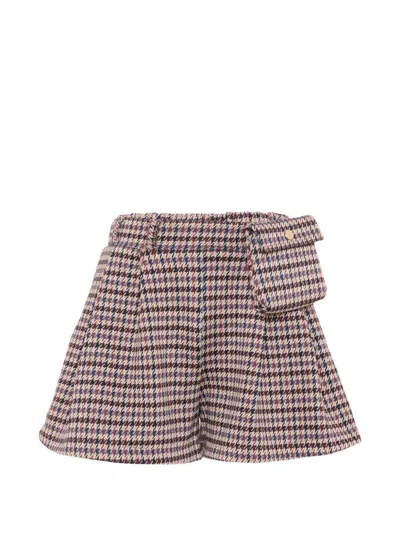 Mayoral Kids' Houndstooth-pattern Belt-bag Shorts In Multi