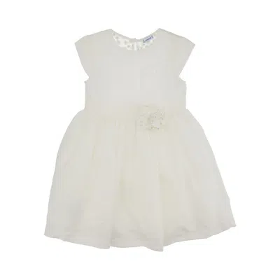 Mayoral Ini Dress With Embroidered Tulle Back Kids In White