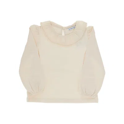 Mayoral Kids' Jersey Blouse With Collar In White
