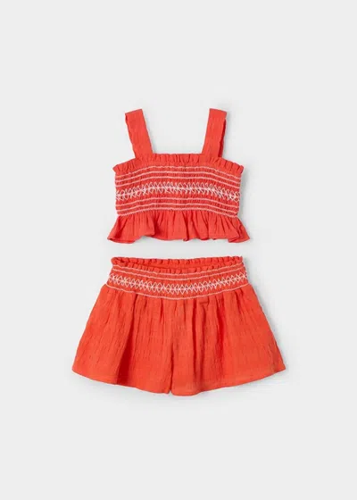 Mayoral Kid's Smocked Bandeau Short Set In Paprika In Red