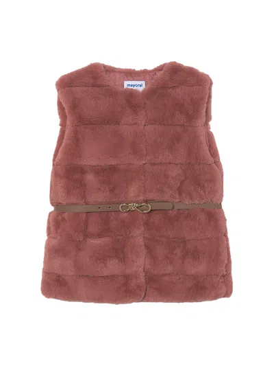 Mayoral Kids' Faux Fur Gilet With Belt In Pinkish