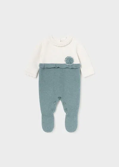 Mayoral Kids' Knit Flower One Piece In Dusty Blue