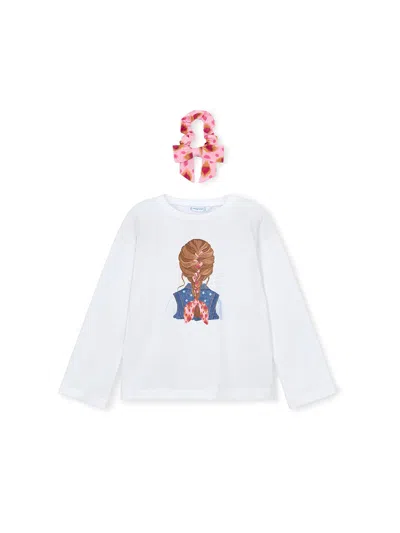 Mayoral Kids' Long Sleeve Ponytail T-shirt In White