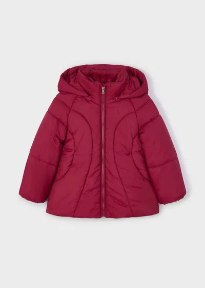 Mayoral Kids Removal Hood Puffer Jacket In Cherry In Red