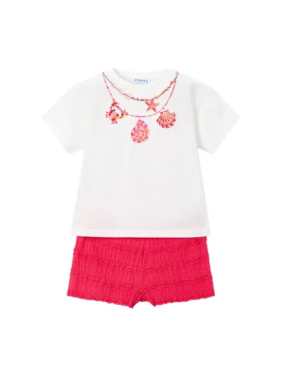 Mayoral Kids' Shell Knit Short Set Multi In Red