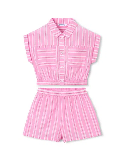 Mayoral Kids' Striped Shorts Set Pink