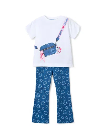 Mayoral Kids' T-shirt And Heart Leggings Set Multi In Red