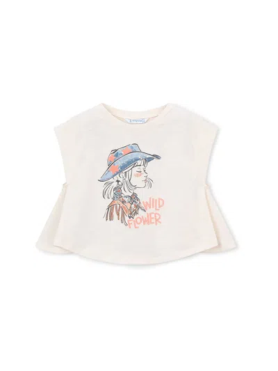 Mayoral Kids' Wild Flower Short Sleeve T-shirt White In Brown
