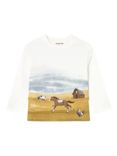 Mayoral Babies' Landscape-print T-shirt In White