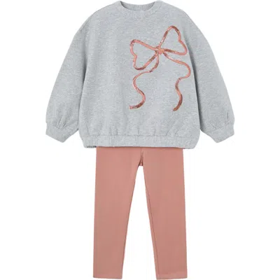 Mayoral Kids'  Leggings And Sweatshirt Bow In Gray