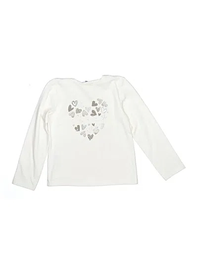 Pre-owned Mayoral Kids' Long Sleeve Top Ivory Hearts Pattern Keyhole Neckline Tops In White
