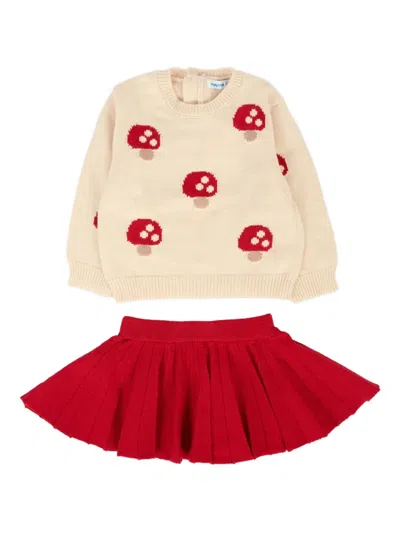 Mayoral Babies' Mushroom-detail Pleated Skirt Set In Multi