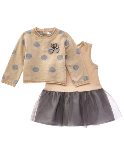 Mayoral Kids' Newborn 2pc Tulle Dress Set In Brown