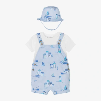 Mayoral Newborn Baby Boys Blue Cotton Dungarees Set