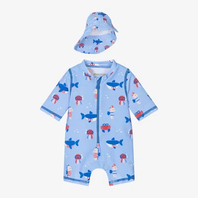 Mayoral Newborn Baby Light Blue Sun Suit & Hat Set (upf40+)