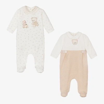 Mayoral Newborn Beige & Ivory Bear Babygrows (2 Pack)