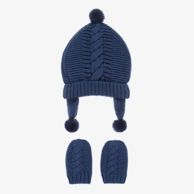 Mayoral Newborn Babies' Blue Knit Hat & Mittens Set