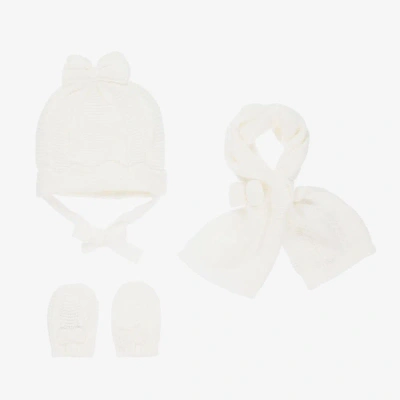 Mayoral Newborn Babies' Ivory Hat, Scarf & Mittens Set In White