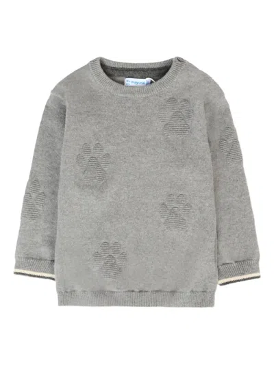 Mayoral Babies' Paw-print Crew-neck Sweater In Gray