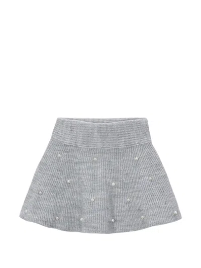 Mayoral Kids' Pearl-embellished Knit Mini Skirt In Gray