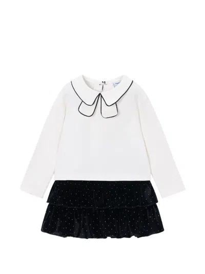Mayoral Kids' Peter Pan Collar Tiered Blouse And Skirt Set In White