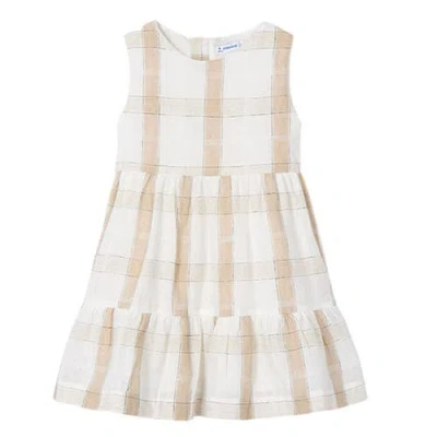Mayoral Kids'  Plaid Linen Dress In Beige