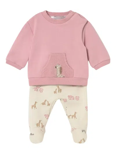 Mayoral Babies' Pocket Animal Pants Sweatshirt Set In Pink