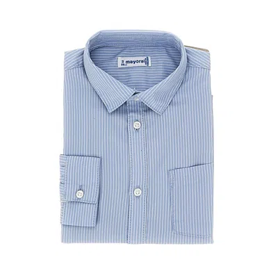 Mayoral Poplin Shirt With Striped Motif Kids In Blue