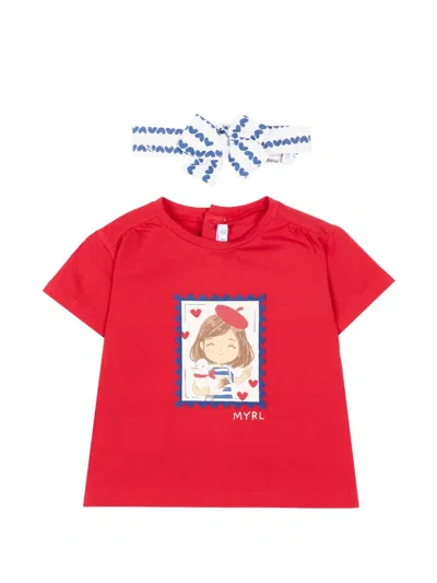 Mayoral Babies' Print-detail Headband And T-shirt Set In Red