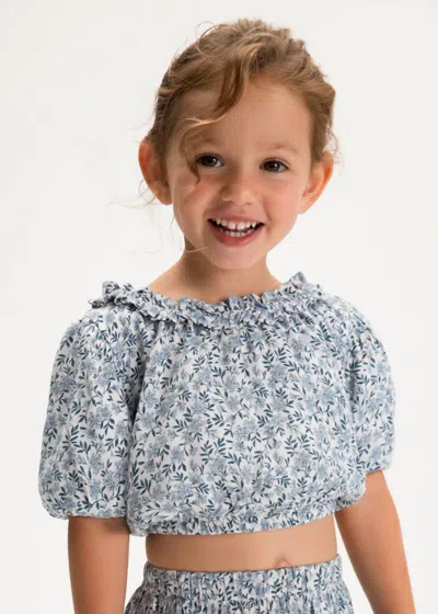 Mayoral Kids' Printed Floral Crop Top In Sky Blue