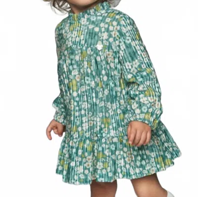 Mayoral Kids' Printed Velvet Dress In Green In Multi