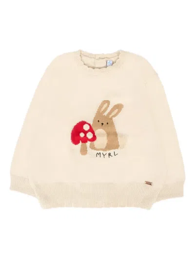 Mayoral Babies' Rabbit-intarsia Sweater In Neutral