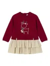Mayoral Reindeer Embroidered Knit Dress In Red