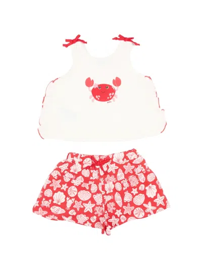 Mayoral Babies' Ruffled Crab-print Shorts Set In Red